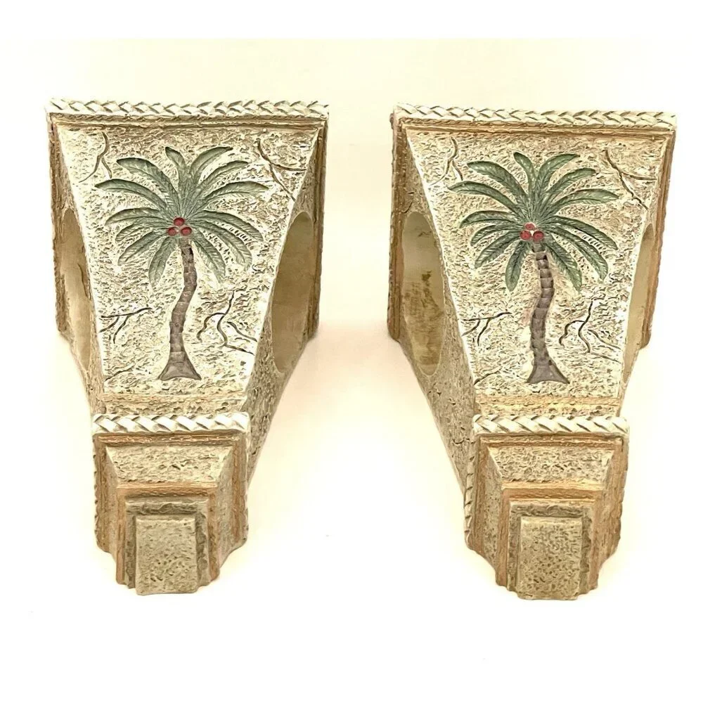 Palm Tree Curtain Rod Corbels set Resin 7x4x3.5” Tropical Decor